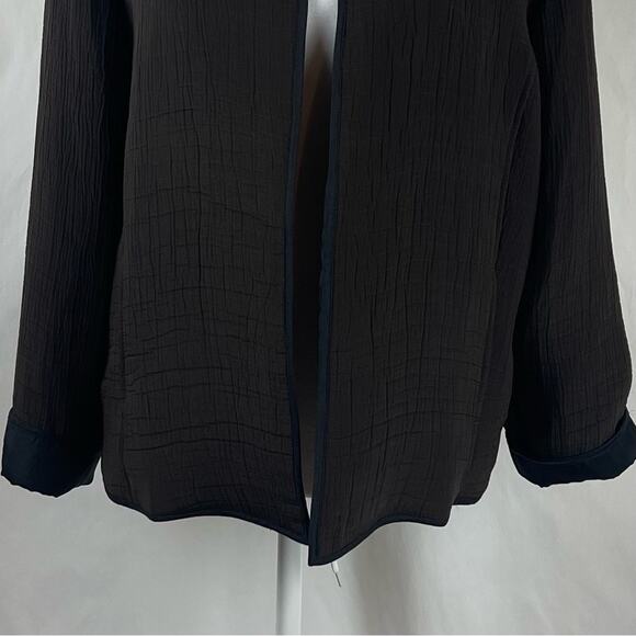 Chico’s Brown W Black Silk Trim Neutral Minimalist Jacket NWOT Size 8 - Picture 4 of 14